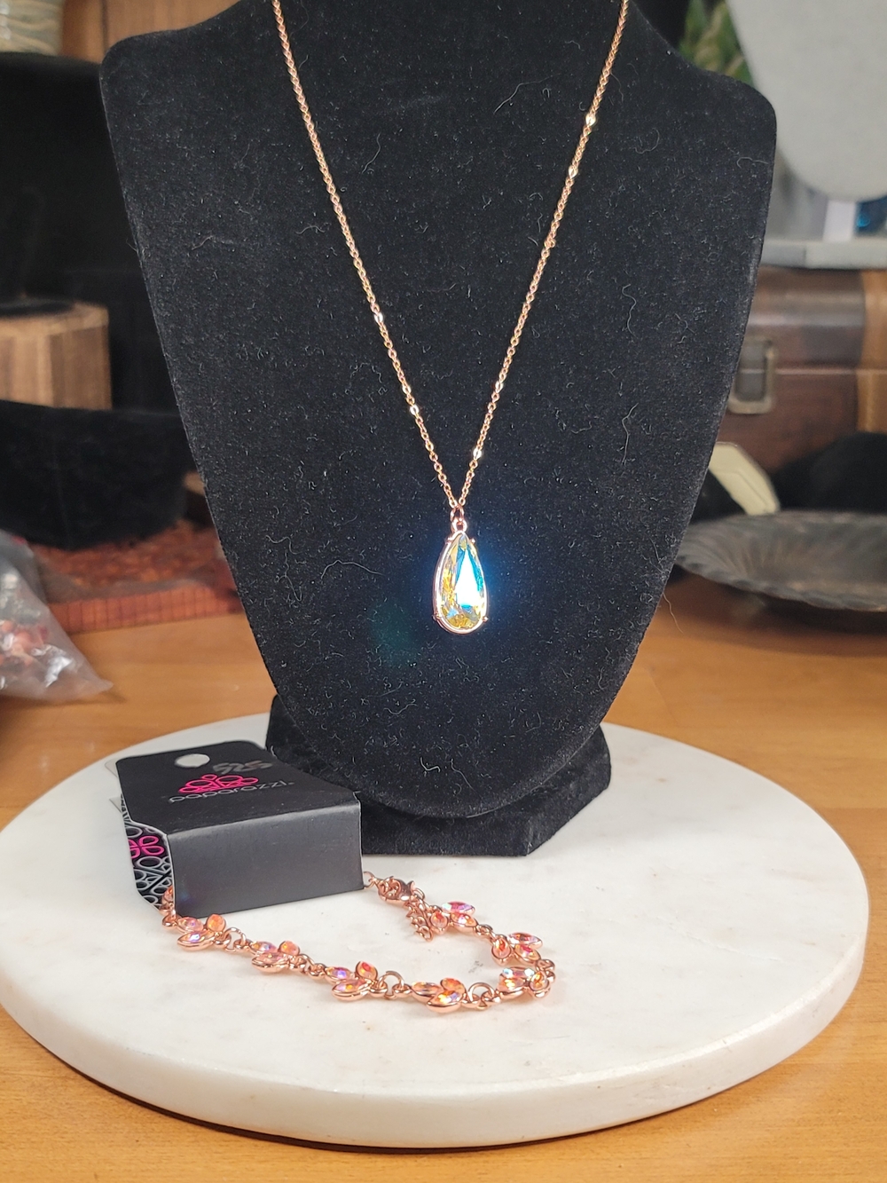 paparazzi Copper Teardrop Aurora Pendant Necklace & Bracelet Set
